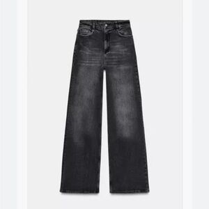 Zara Plus Size Wide Leg High Waisted Raw Hem 90s Charcoal Jeans